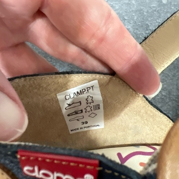 Clamp Women’s Open‎ Toe Leather Comfort Sandal Heels Tan & Navy - Picture 8 of 10